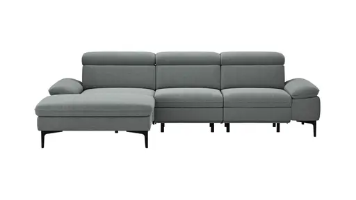 Ecksofa Felipa - Longchair links mit 2,5-Sitzer inkl. Armlehne verstellbar und Rückenlehne/Sitztiefe verstellbar (motorisch), Stoff, Grau