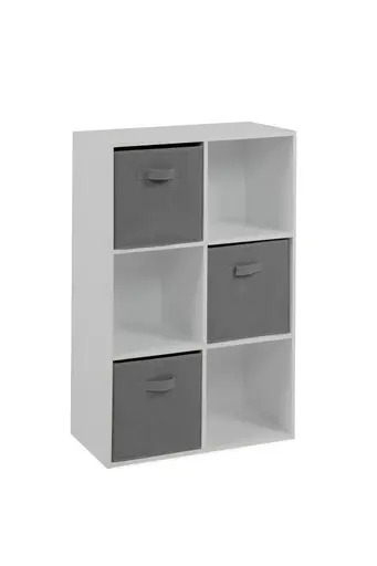 Regal - inkl. Stoffboxen, B ca. 60 cm, Weiß, Grau