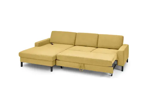 Ecksofa CALM MOVE 2.0 - Longchair links mit 2,5-Sitzer, Schlaffunktion, Feincord, Gold