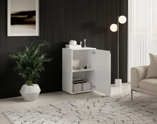 Kommode - B ca. 50 cm, Weiß, Hochglanz