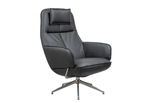 Drehsessel mit Hocker Set - Relaxfunktion, Leder, Schwarz