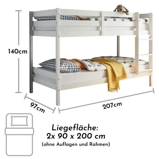 Etagenbett - Liegefläche ca. 90x200 cm, Weiß 