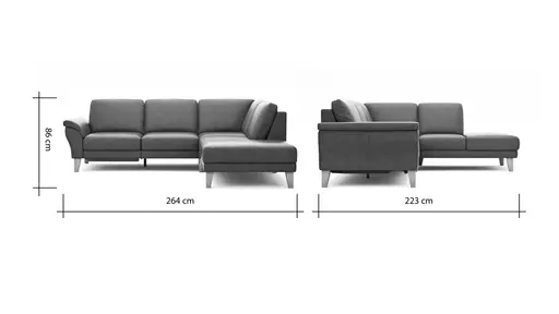 Ecksofa Rockport A - 2,5-Sitzer mit Ecke rechts inkl. Relaxfunktion (motorisch), Leder, Dunkelgrau