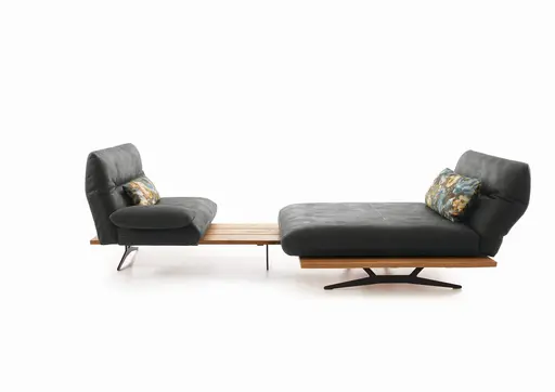 Ecksofa - 1-Sitzer mit Longchair rechts, Rücken/Armlehne/Sitztiefe verstellbar, Leder, Schwarz