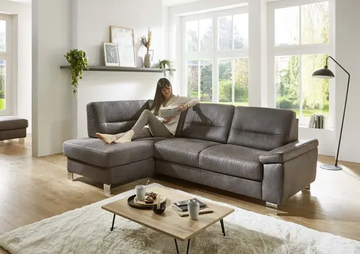 Ecksofa - Longchair links und 2,5-Sitzer, Stoff, Anthrazit