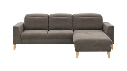 Ecksofa Alegria Plus - 2,5-Sitzer mit Longchair rechts inkl. Kopfteil verstellbar, Stoff, Nougat