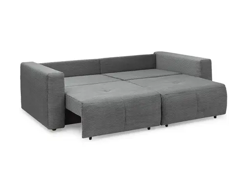 Megasofa Juless - Schlaffunktion mit Bettkasten, Cord, Grau