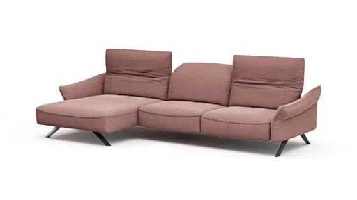 Ecksofa Bormio - Longchair links mit 3-Sitzer, Kopfteilverstellung, Stoff, Pfirsich