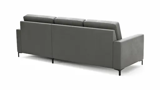 Ecksofa Merlos H - 2,5-Sitzer mit Longchair rechts inkl. Relaxfunktion (motorisch), Leder, Graubraun