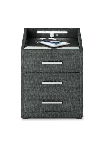 Nachttisch- Dunkelgrün, mit Glasplatte, inkl. Beleuchtung