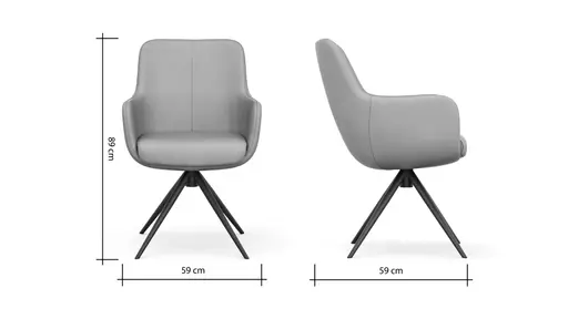 Armlehnstuhl Mis - Leder, Schwarz, Drehbar, Gestell, Schwarz