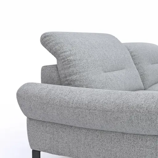 Ecksofa David - 1,5-Sitzer mit Longchair rechts inkl. Kopfstütze/Armlehne verstellbar, Stoff, Hellgrau