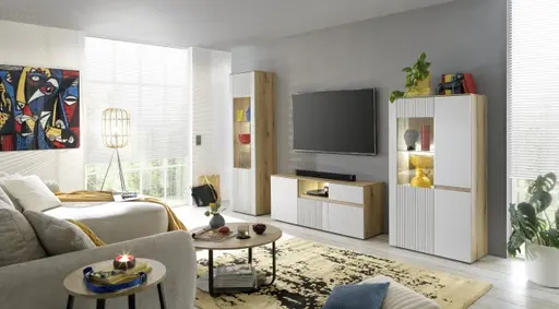 TV-Board- Eiche Dekor, Hellgrau