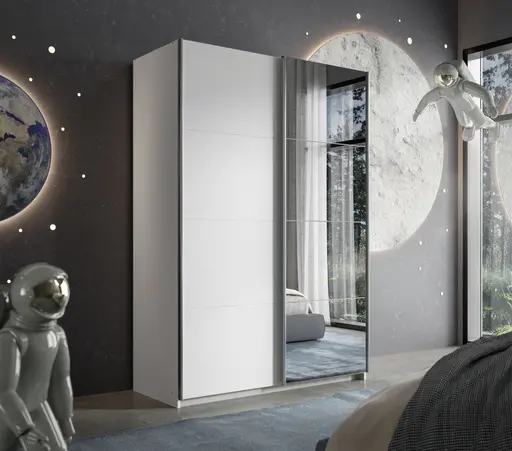 Schwebetürenschrank RUBITO- B ca. 136 cm, Weiß, Spiegel