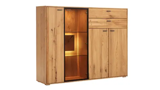 Highboard Fibra - inkl. Beleuchtung, Asteiche massiv geölt