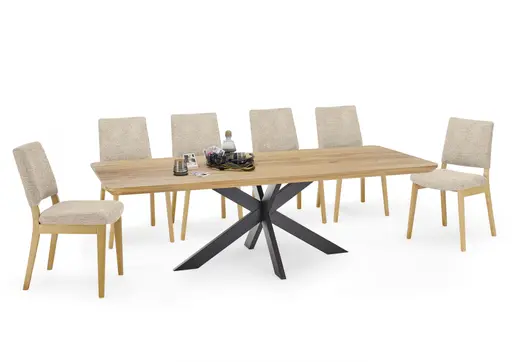 Esstisch - LB ca. 240x100 cm, Wildeiche massiv geölt, Schweizer Kante mit abgerundeten Ecken, Schwarz