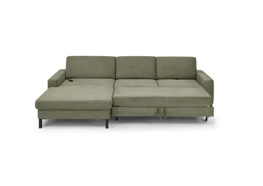 Ecksofa CALM MOVE 2.0 - Longchair links mit 2,5-Sitzer, Schlaffunktion, Feincord, Olive