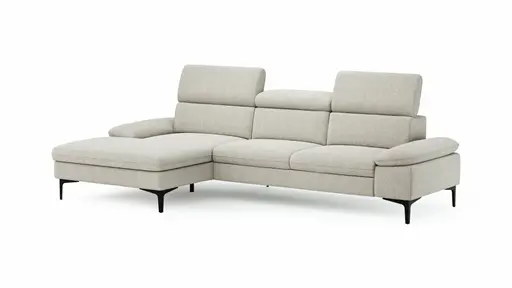Ecksofa Felipa - Longchair links mit 2,5-Sitzer inkl. Kopfteil verstellbar, Stoff, Natur