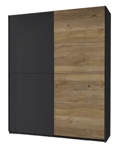 Schwebetürenschrank- B ca. 215 cm, Graphit, Eiche Dekor