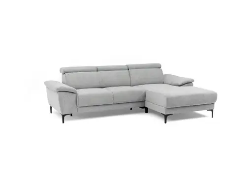 Ecksofa EZRA - 2-Sitzer, Ecke rechts inkl. Kopfteilverstellungen, Stoff, Hellgrau
