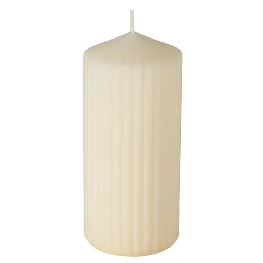 Stumpenkerze Rillea, H 15,00 cm, D 7,00 cm, Paraffin, Cremeweiß 
