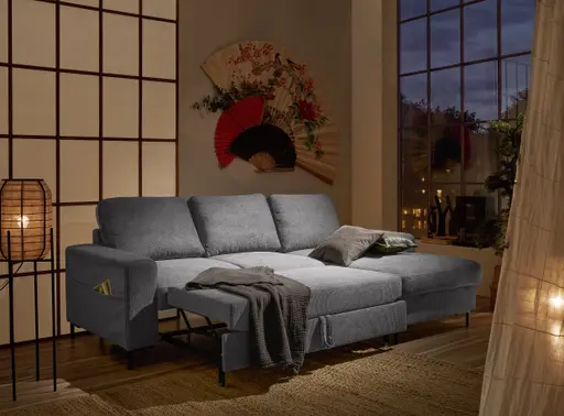 Ecksofa - 2-Sitzer mit Longchair rechts, Stoff, Anthrazit