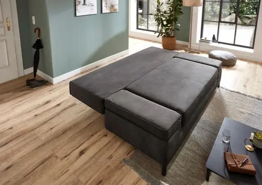 Schlafsofa- 2 Sitzer, Inkl. Bettkasten, Stoff, Anthrazit