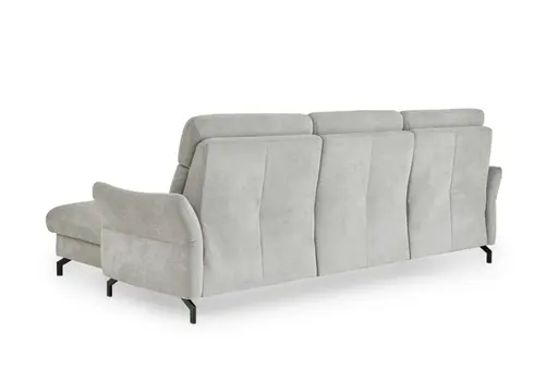 Ecksofa - 2-Sitzer mit Longchair rechts, Kopfteil verstellbar, Stoff, Silbergrau