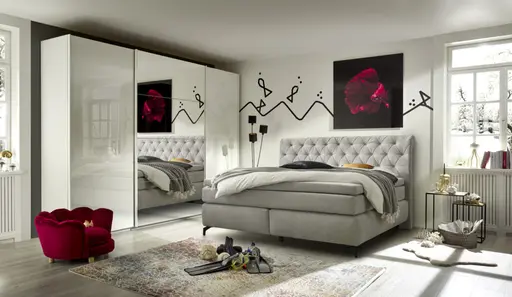 Boxspringbett JOLIN MIX- Liegefläche ca. 180x200 cm, Stoff Grau