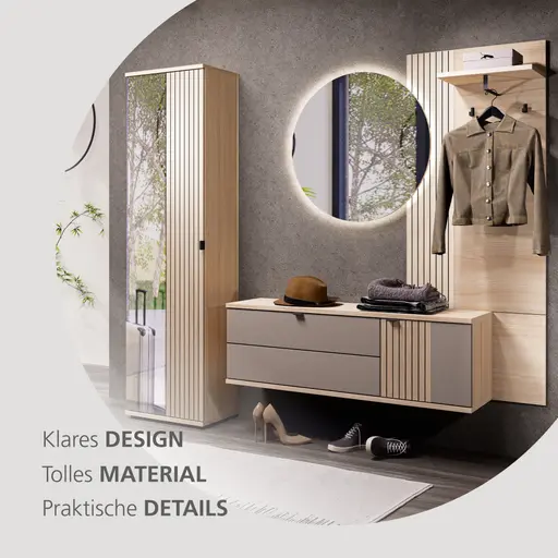 Garderobenpaneel - B ca. 70 cm, Riva Eiche Nachbildung