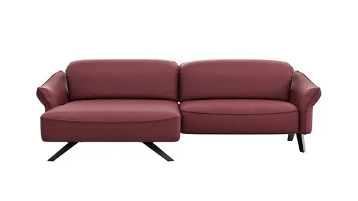 Ecksofa Bormio - Longchair links, 1,5-Sitzer, inkl. Fußteil- und Sitztiefenverstellung motorisch, Kopfteilverstellung, Leder, Weinrot 
