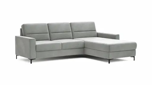 Ecksofa Merlos H - 2,5-Sitzer mit Longchair rechts inkl. Relaxfunktion (motorisch), Stoff, Grau