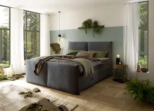 Boxspringbett SANDRIN L- Liegefläche ca. 180x200 cm, Stoff, Anthrazit, inkl. Stauraum und Fußteil