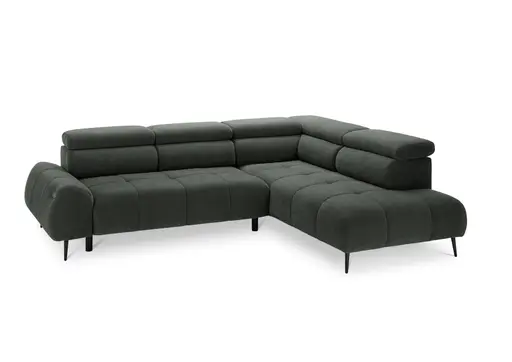Ecksofa - 2-Sitzer mit Ecke rechts, Sitzvorzug motorisch, Kopfteil verstellbar, Stoff, Moos