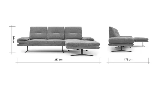 Ecksofa Lucero 2.0 - 2-Sitzer mit Longchair rechts inkl. Rückenlehne verstellbar, Stoff, Cognac