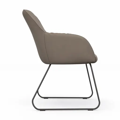 Armlehnstuhl Noli - Leder, Taupe, Kufe