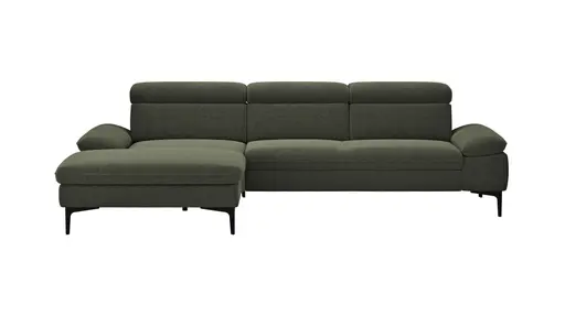 Ecksofa Felipa - Longchair links mit 2,5-Sitzer inkl. Kopfteil verstellbar, Stoff, Dunkelgrün