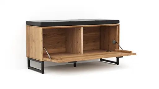 Garderobenbank Blackpool - Eiche massiv mit Sitzkissen schwarz