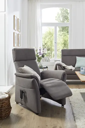 Relaxsessel Arima - Relaxfunktion (motorisch), Kopfteil verstellbar, Stoff, Dunkelbraun