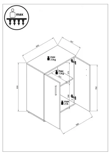 Kommode - B ca. 60 cm, Eiche Evoke Nachbildung, Weiß