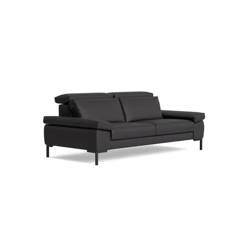 Sofa Braska - 3-Sitzer, inkl. Kopfstütze verstellbar, Leder, Anthrazit