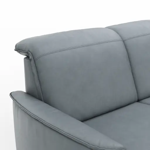 Ecksofa Bolivien - 2,5-Sitzer mit Longchair rechts, Kopfteil verstellbar, Leder Steel