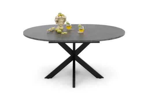 Esstisch - ausziehbar, Ø/H ca. 130x75 cm, Keramikoptik grau, Schwarz