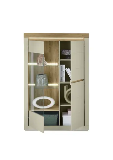 Vitrine - mit Beleuchtung, B ca. 104 cm, Kaschmir, Stone Eiche Nachbildung