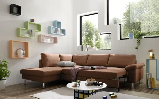 Ecksofa COOL - Ecke links mit 2,5-Sitzer, Querschläfer, Stoff, Rost