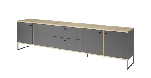 Lowboard - B ca. 225 cm, Anthrazit, Evoke Eiche Nachbildung