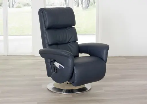 Fernsehsessel EM Hamm - Massagefunktion, Leder, Dunkelblau