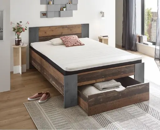 Bettgestell- Liegefläche ca. 140x200 cm, Vintage Dekor, Betonoptik