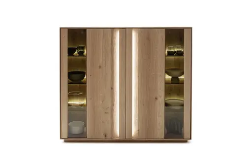 Highboard Due Viso - inkl. Beleuchtung, BHT ca. 153x135x40 cm , Wildeiche Roheffekt, geölt