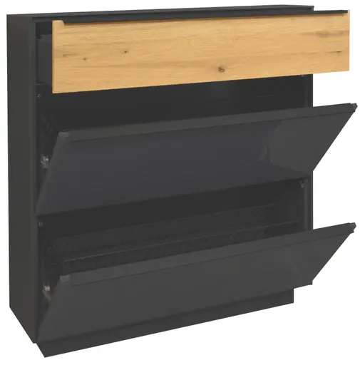 Schuhschrank - mit Beleuchtung, B ca. 107 cm, Anthrazit, Eiche massiv